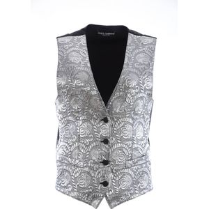 Dolce & Gabbana Dames Zilver Brokaat Mouwloze Metallic Top - Maat L