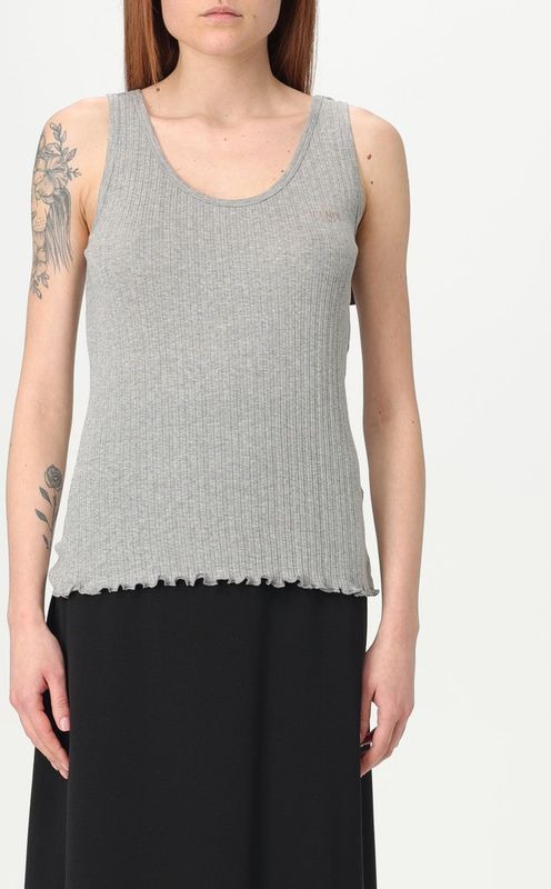 Fendi - Geribbelde Tanktop - Grijs - Katoen - Mouwloos met Geschulpte Zoom
