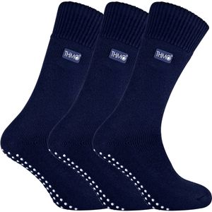 3 paar met fleece gevoerde pantoffelsokken voor heren | THMO | Ademende Crew Indoor Sokken met Grippers - Marine