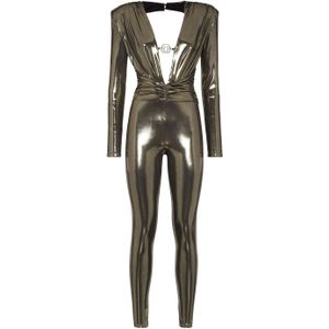 Philipp Plein - Padded Shoulder Lamé Jumpsuit - Geel - Dames
