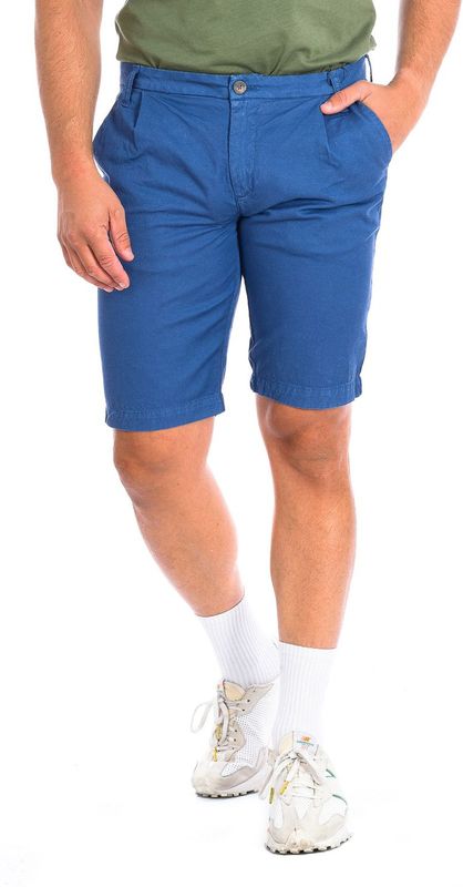 Korte Broek - Blauw - Linnen en Katoen - Met Zakken en Riemlussen