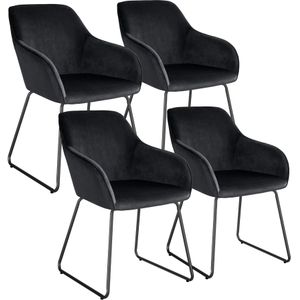 Eetkamerstoel Jeane, fluweellook, sledeonderstel - Fluweellook zwart/zwart, Set van 4