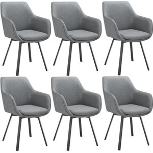 tectake® Draaibare Eetkamerstoel - Antraciet - Gestoffeerd - Set van 6 Stoelen
