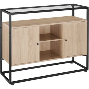 tectake® Dressoir - Zwart Metalen Frame - Lichtbruin Glazen Blad - Industrieel Design