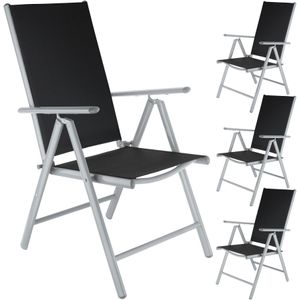 tectake® Tuinstoel Set van 4 - Klapstoel - Zilver - Aluminium - Verstelbare Rugleuning