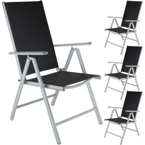 tectake® Tuinstoel Set van 4 - Klapstoel - Zilver - Aluminium - Verstelbare Rugleuning