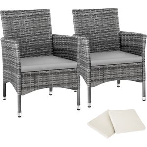 2 Wicker tuinstoelen met 4 kussenhoezen - grijs/lichtgrijs