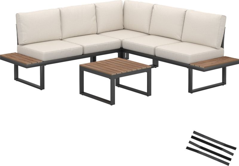 Tectake Tuin-loungeset Eliar - 4-delig - Aluminium Frame - Zwart