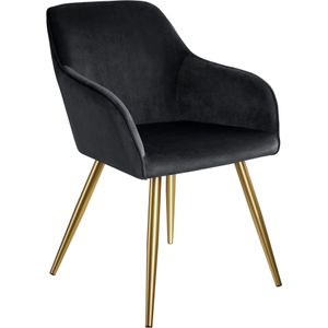Eetkamerstoel Marilyn fluweellook, gouden poten - zwart/goud, per stuk