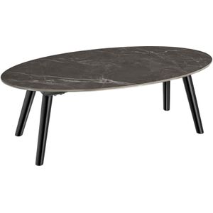 Ovale salontafel Acerra, marmerlook 100x50x34,5 cm - zwart
