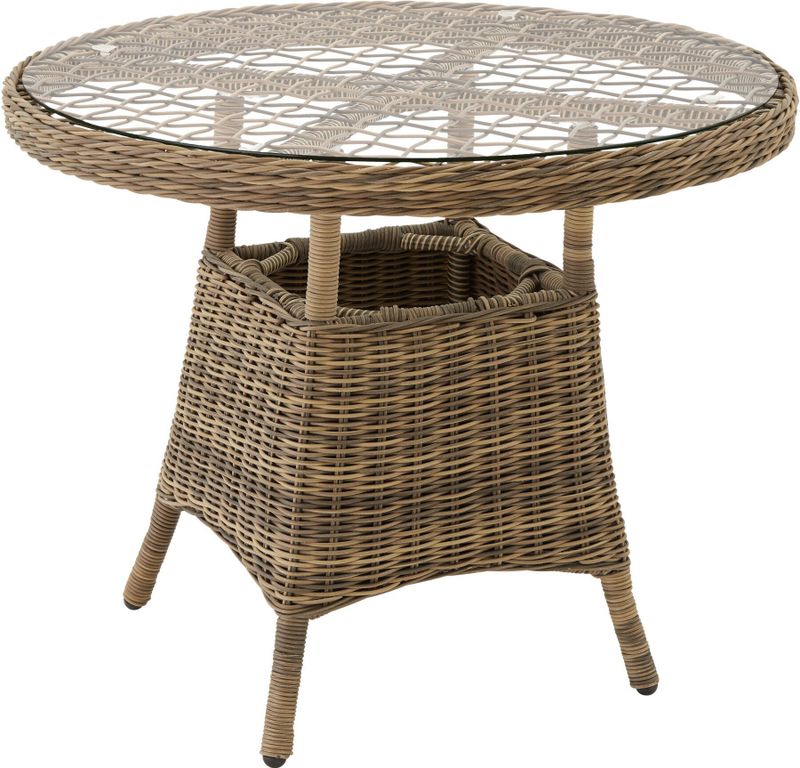 tectake® - Tuintafel natuur met aluminium frame, verwijderbaar veiligheidsglaspaneel, 91 x 73,5 cm