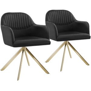 Lona fluwelen draaistoel met dikke vulling - zwart/goud, Set van 2