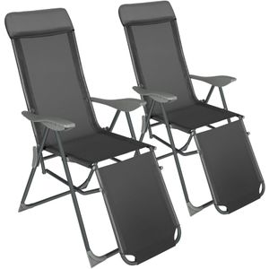 Set van 2 aluminium tuinstoelen inklapbaar met hoofdsteun en voetensteun - antraciet