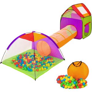 Speeltent - Kleurrijk - Inclusief 200 Ballen en Kruiptunnel - Ruimtebesparend