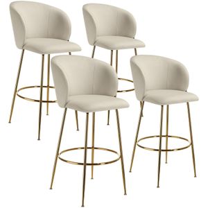 Barkruk Luana, met rugleuning, fluweellook - creme/goud, Set van 4