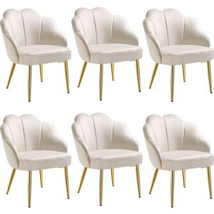 Cocktail stoel Hellen, gestoffeerd met fluwelen bekleding - creme/goud, Set van 6