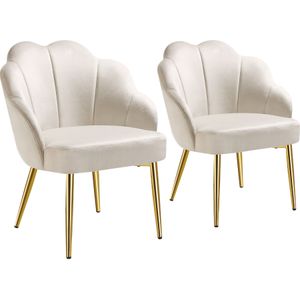 Cocktail stoel Hellen, gestoffeerd met fluwelen bekleding - creme/goud, Set van 2