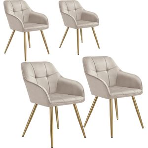 Eetkamerstoel Marilyn, fluweellook, gecapitonneerd - taupe/goud, Set van 4