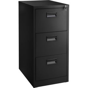 tectake® - Documentkast - Zwart - Met 3 Lades - Inclusief 2 Sleutels