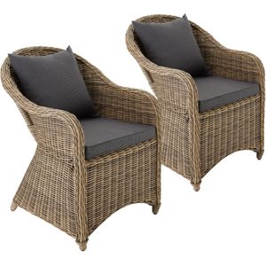 2 luxe wicker fauteuils met kussens - natuur