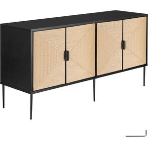 Dressoir Juna, fronten in jute-optiek, 2 kastvakken - zwart/bruin