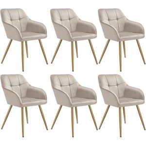 Eetkamerstoel Marilyn, fluweellook, gecapitonneerd - taupe/goud, Set van 6