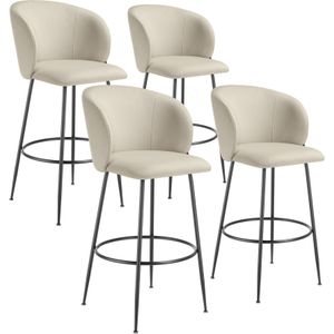 Barkruk Luana, met rugleuning, fluweellook - crème/zwart, Set van 4