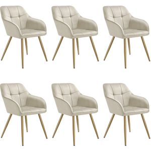 Eetkamerstoel Marilyn, fluweellook, gecapitonneerd - creme/goud, Set van 6