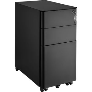 tectake® - Archiefkast op Wielen - Rolcontainer - Zwart - Staal