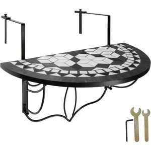 Balkontafel om op te hangen met moza�ïekpatroon inklapbaar 75x65x62cm - zwart / wit