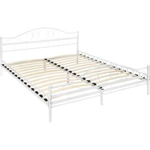 Metalen bed met lattenbodem in romantisch ontwerp - 200 x 180 cm, wit/wit