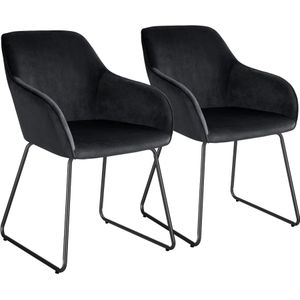 Eetkamerstoel Jeane, fluweellook, sledeonderstel - Fluweellook zwart/zwart, Set van 2