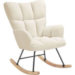 Schommelstoel Torve, gestoffeerd, bouclé-stof, houten glijders - Bouclé beige
