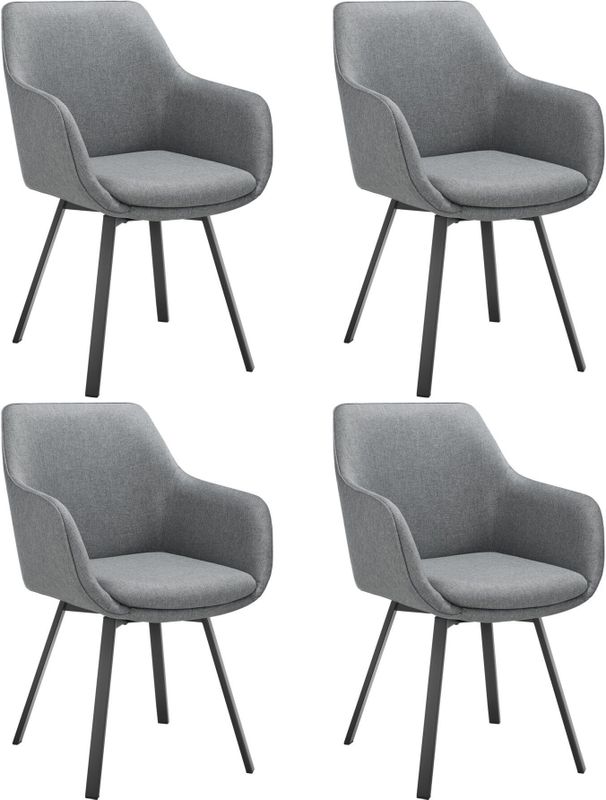 tectake® Alicon - Draaibare Eetkamerstoel - Antraciet - Gestoffeerd - Set van 4