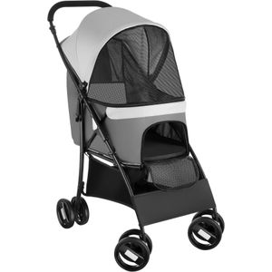 Hondenbuggy Eddy, inklapbaar, geveerd, 2 veiligheidsgordels - lichtgrijs/donkergrijs