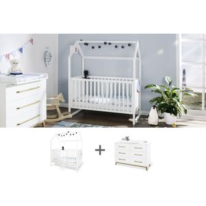 Startset 'Hilda & Riva' extra breed, wit
2 delen: huisbed, extra brede commode