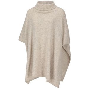 Stijlvolle, gebreide damesponcho met rolkraag - Crème