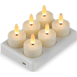 Oplaadbare LED Theelichtjes - Wit - 6 Theelichtjes - Met Afstandsbediening