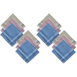 Katoenen Zakdoeken - Blauw-roze-beige - Set van 12 Stuks - 40 x 40 cm