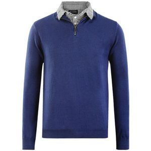 Herenpullover met overhemdkraag en halve rits - Koningsblauw - S
