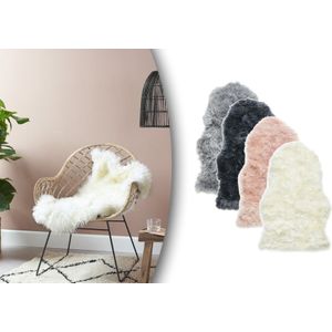 Zacht Schapenvacht - Donkergrijs - 90 x 60 cm - Wol en Leder