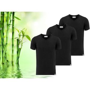 3 zachte bamboe T-shirts - Zwart - Ronde hals - XL