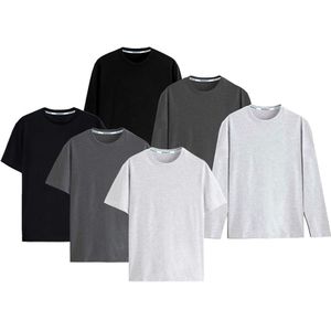 Set van 6 comfortabele katoenen T-shirts met korte en lange mouwen - Set van 6 T-shirts - S