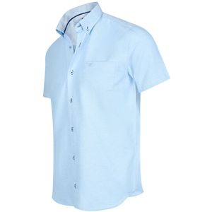 Cappuccino Italia - Heren Overhemd - Blauw - Korte Mouwen - Lange Model