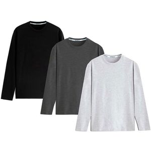 Set van 3 comfortabele katoenen T-shirts met lange mouwen - Set van 3 T-shirts - S