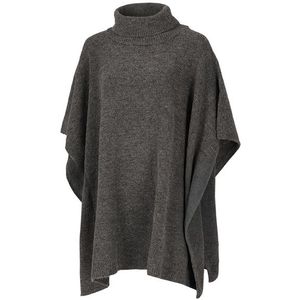 Stijlvolle, gebreide damesponcho met rolkraag - Donkergrijs