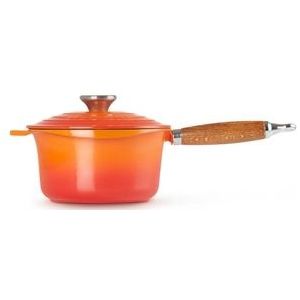 Steelpan/Sauspan Le Creuset Gietijzer met Deksel Oranjerood 18 cm