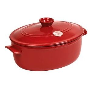 Emile Henry Eh344560 Ovale Braadpan - Keramiek - Rood - 33,5 x 26,5 x 18,5 cm - 6 l - Met Deksel