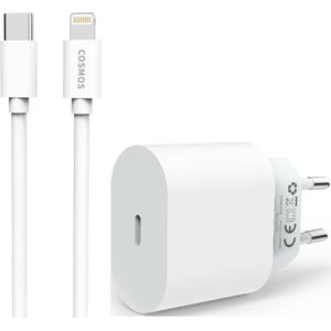 COSMOS 20W Snellader Oplader met Lightning naar USB-C oplaadkabel - Geschikt voor Apple iPhone