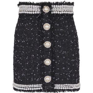 Balmain Korte geborduurde polka-dot tweed rok , Black , Dames , Maat: 2XS